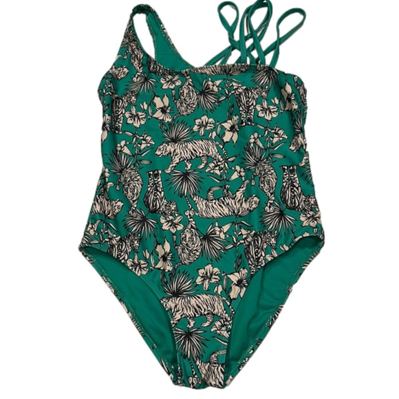 Vigoss Kids Swim One Piece - Green and Black Floral - Picture 1 of 5